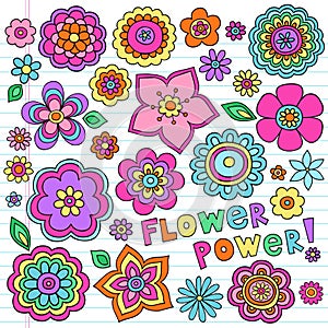 Psychedelic Flower Power Doodles Vector Set