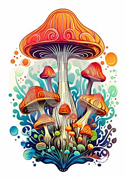Psychedelic Fungi: A Trippy Pencil Illustration of Mind-Altering