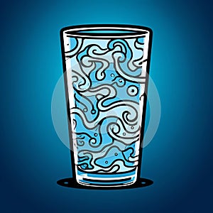Psychedelic Glass Of Water: Intricate Cartoon Illustration With Cosmic Symbolism