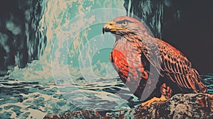 Psychedelic Hawk Illustration With Risograph Ra 8800 Texture