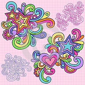 Psychedelic Heart and Stars Notebook Doodle Vector