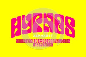 Psychedelic, hypnosis style font design, 1960s alphabet