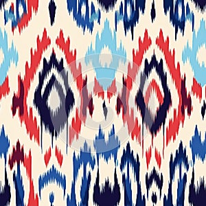 Psychedelic Ikat Pattern In Red, White, And Blue