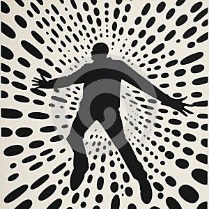 Psychedelic-inspired Black And White Print Of Man Jumping Through Dots photo