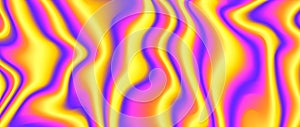 Psychedelic iridescent background. Colorful neon holographic wallpaper. Purple pink orange yellow wavy fluid gradient