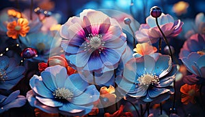 psychedelic iridescent colored flowers, ai generated image