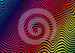 Psychedelic lines. Abstract pattern. Texture with wavy, curves stripes. Optical art background. Wave colorful design,  Vector