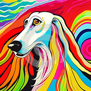 Psychedelic Long Haired Saluki Dog Portrait