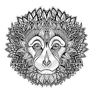 Psychedelic monkey head tattoo. zentangle style