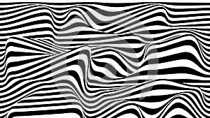 Psychedelic optical illusion. Abstract vector distorted background with black and white lines. Op art pattern textures