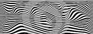 Psychedelic optical illusion. Abstract vector distorted background with black and white lines. Op art pattern textures