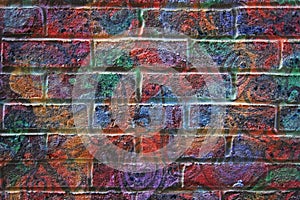 Psychedelic Painted Brick Wall Background