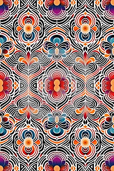 Psychedelic pattern of abstract strokes and shapes in retro style. Generative AI