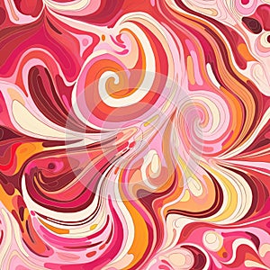 Psychedelic patterns, bright and warm colors, pink, orange and white, 70s style, paint drawing