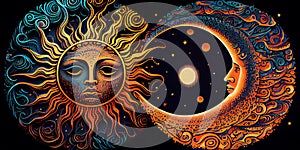 Psychedelic patterns featuring sun and moon