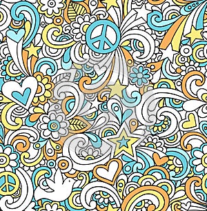 Psychedelic Peace Doodles Seamless Pattern