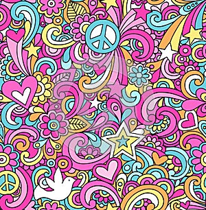 Psychedelic Peace Doodles Seamless Pattern