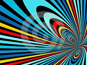 Psychedelic rainbow colored optical illusion lines vector insane art background, LSD hallucination delirium, surreal op art linear