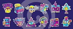 Psychedelic retro rave stickers with funny patches