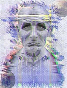 Psychedelic scary face human face with computer glitch effect