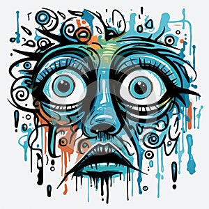 Psychedelic Scary Painter Face Illustration: Quirky Characters And Dripping Paint