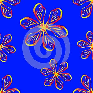 psychedelic seamless pattern illustration of a floral neon blue turquoise blue background photo
