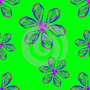 psychedelic seamless pattern illustration of a floral neon green turquoise blue background photo