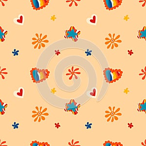 Psychedelic seamless patterns in retro 70s style, groovy hippie backgrounds