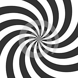 Psychedelic spiral. Black and white hypnotic swirl background. Geometric illusion and rotating stripes round