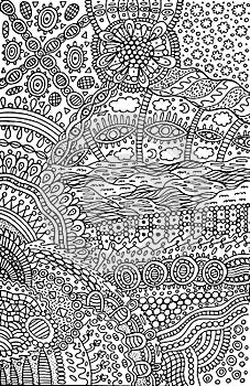 Psychedelic surreal fantastic abstract doodle pattern. Tribal ca