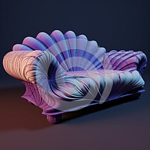 Psychedelic Surrealism 3d Sofa With Shells - Organic Chemistry Textile Fusion
