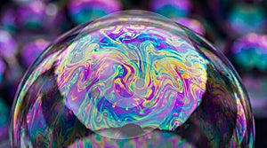 Psychedelic Swirl of Colors on a Soap Bubble Surface Macro Photography
