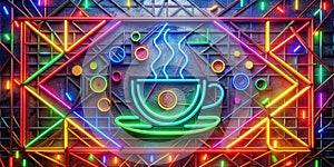 A Psychedelic Symphony of Coffee Abstract Geometric Patterns Burst with Energetic Colors in a Mesmerizing Artistic photo