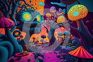 Psychedelic trip into wellness and escapism with surrealis and vibrant trippy illustrations