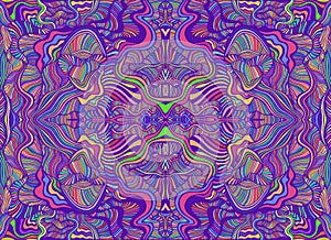 Psychedelic trippy abstract mandala with wavy ornaments, rainbow multicolor texture.