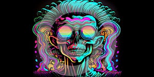 Psychedelic trippy alien cartoon 70s, rave style, acid color. Retrowave concept. AI Generative