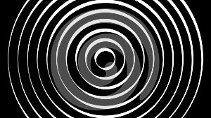 Psychedelic twisting circles. Round striped black white lines. Swirling hypnotic rotating abstraction. Op art effect