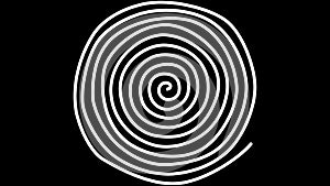 Psychedelic twisting circles. Round striped black white lines. Swirling hypnotic rotating abstraction. Op art effect, optical illu