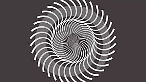 Psychedelic twisting circles. Round striped black white lines. Swirling hypnotic rotating abstraction. Op art effect, optical illu