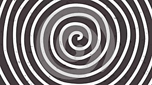 Psychedelic twisting circles. Round striped black white lines. Swirling hypnotic rotating abstraction. Op art effect, optical illu