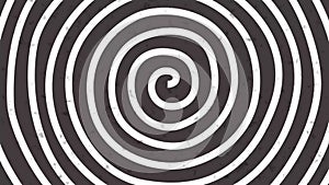 Psychedelic twisting circles. Round striped black white lines. Swirling hypnotic rotating abstraction. Op art effect, optical illu