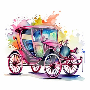 Psychedelic Watercolor Vintage Car Illustration