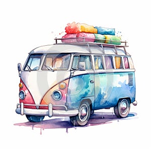 Psychedelic Watercolor Vw Bus Clipart