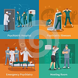 Psychiatric Illnesses Concept Icons Set