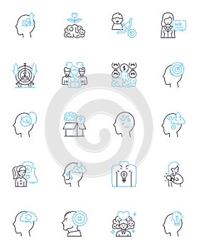 Psychiatric Treatment linear icons set. Therapy, Medication, Counseling, Assessment, Diagnosis, Hospitalization