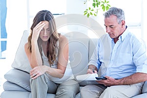 Psychiatrist advising depressed pregenat woman