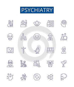 Psychiatry line icons signs set. Design collection of Psychiatry, Mental, Health, Disorders, Medication, Treatment