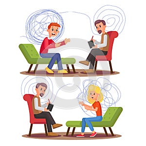 Psychiatry, Psychology Professional Consultation Vector Illustration Set