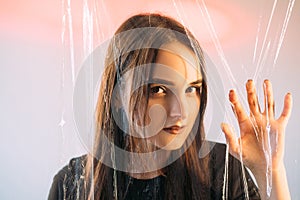 Psychic medium portrait mysterious woman face hand