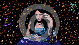 Psychic Tarot Card Reader With Neon Signs